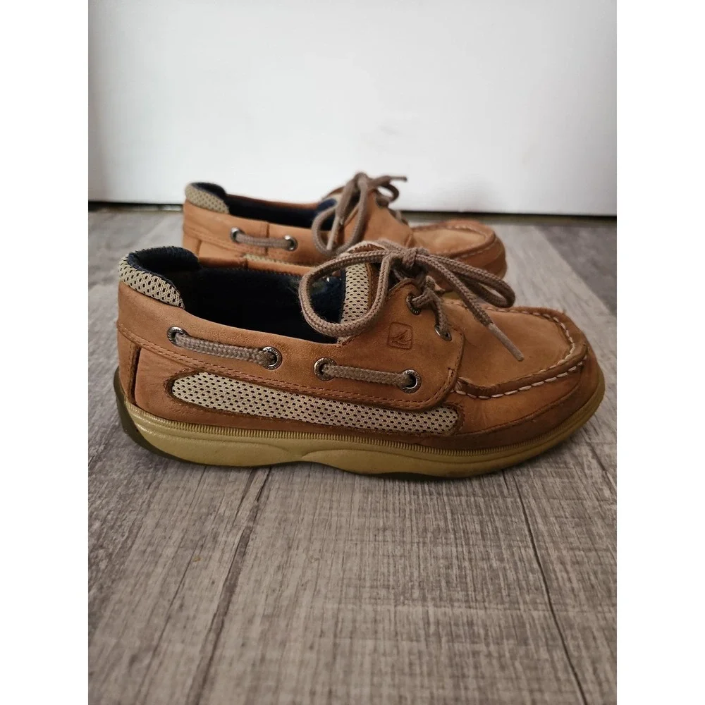 Classic Sperry Kids Brown Leather Mesh Boat Shoes Size 1.5M